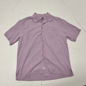 Tommy Bahama Mens L Button Up Shirt Lavender Logo Silk Short Sleeve Outdoor